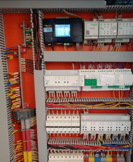 Single smart farm automation controller managing 8 mushroom grow rooms — fully wired electrical panel installation