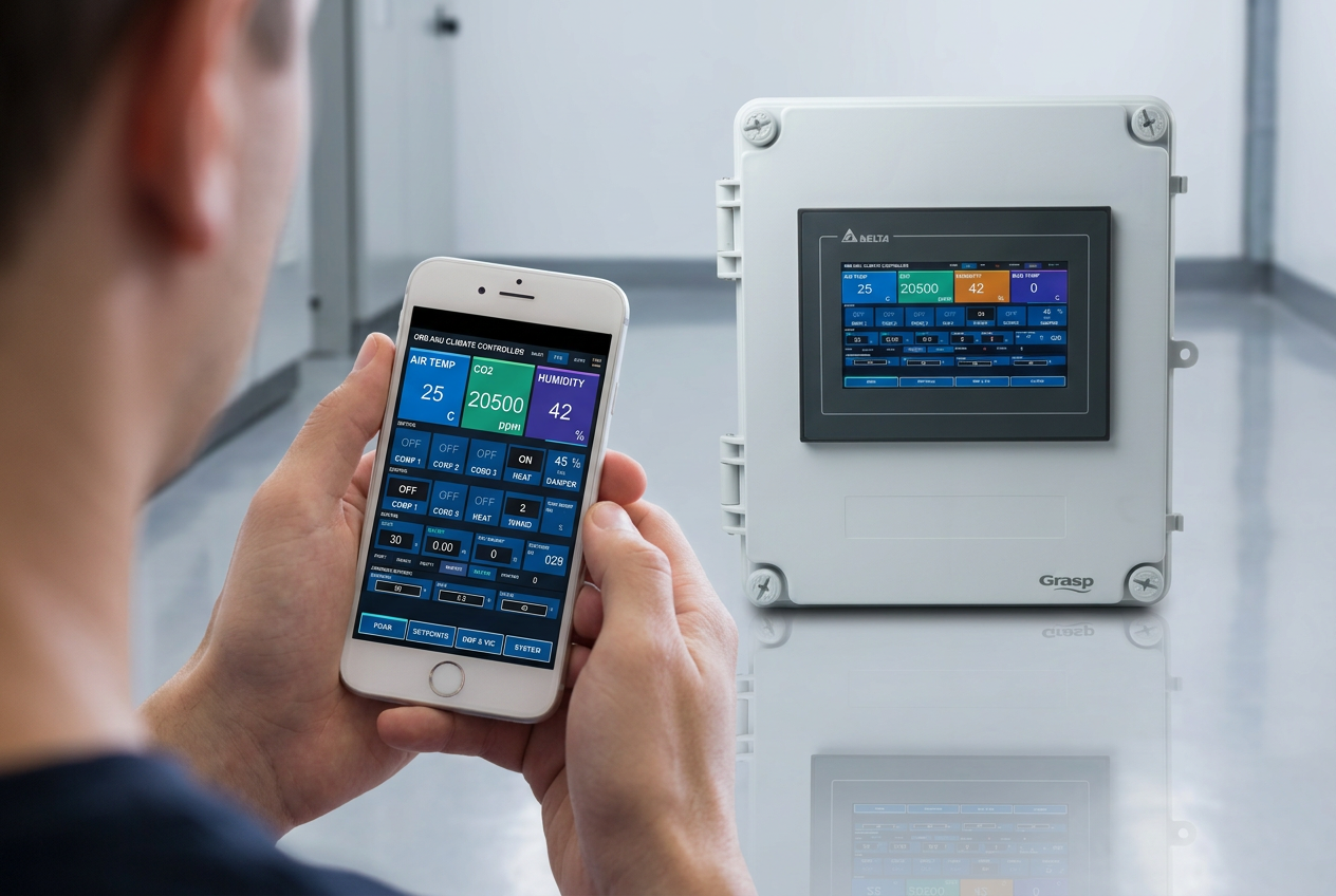 Grow room controller panel live monitoring display